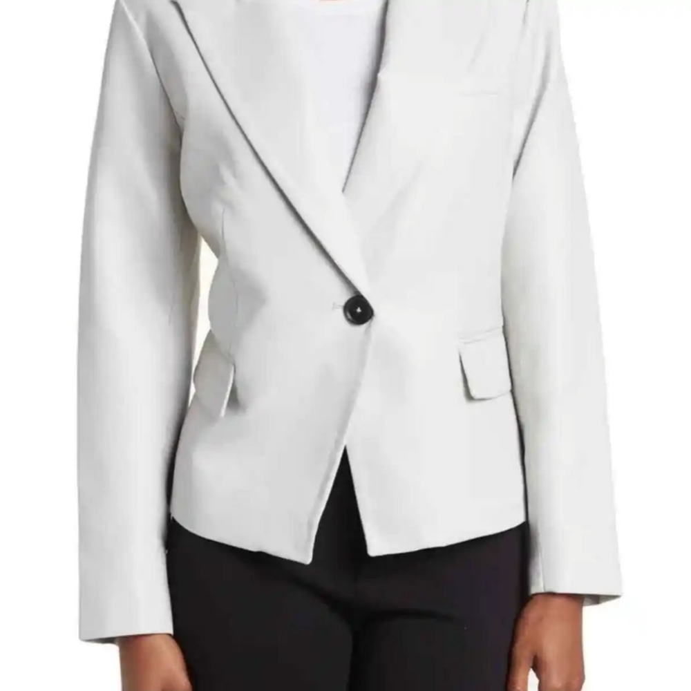 BCBGmaxazria Women's Faux Vegan Leather Single Button Blazer in Stone Size XS